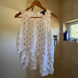 White flowy tank with gold pattern